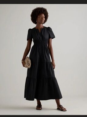 Quince Black Cotton Tiered Maxi Dress - NWT- Sz Medium